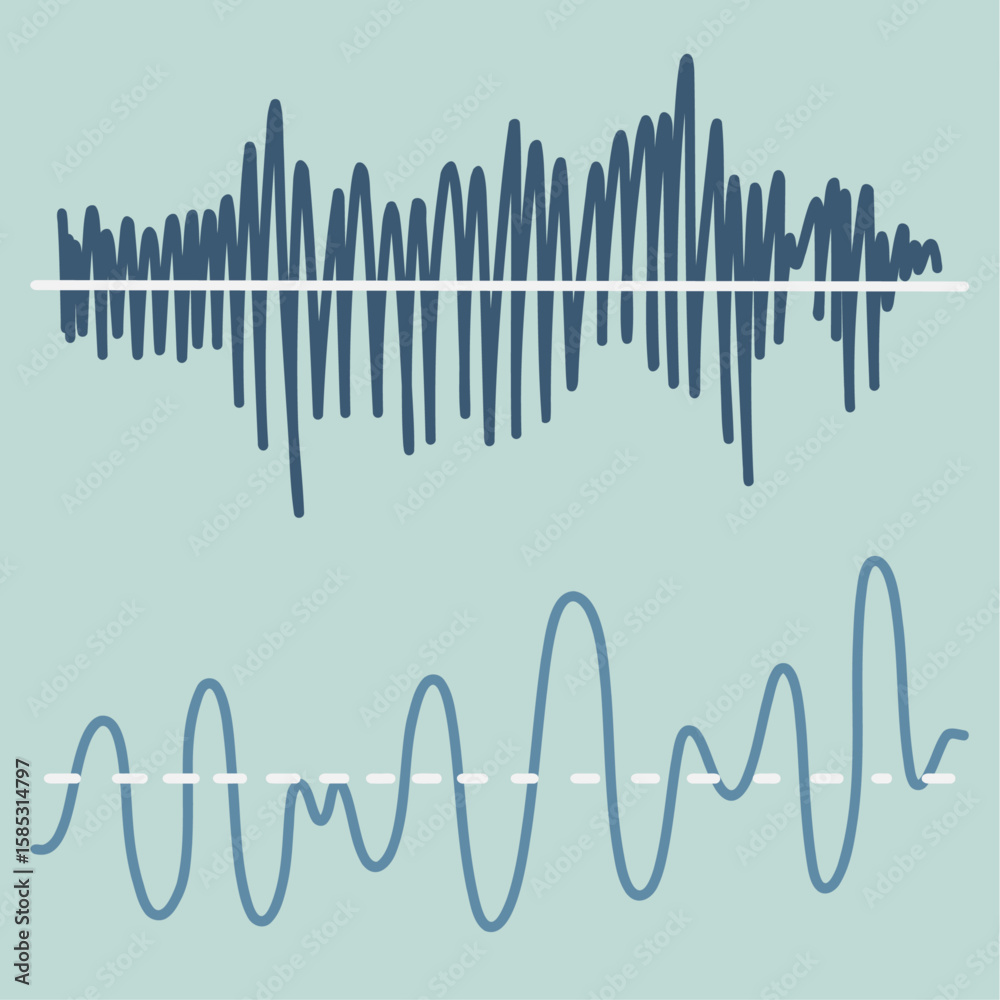Set of Abstract Hand drawn Waveform Grid Technology Background in Blue Hues