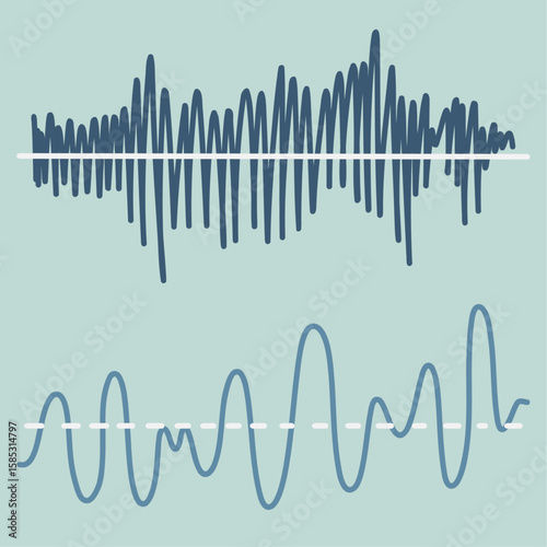 Set of Abstract Hand drawn Waveform Grid Technology Background in Blue Hues