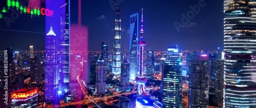 Wallpaper Mural Night city skyline illuminated skyscrapers Torontodigital.ca