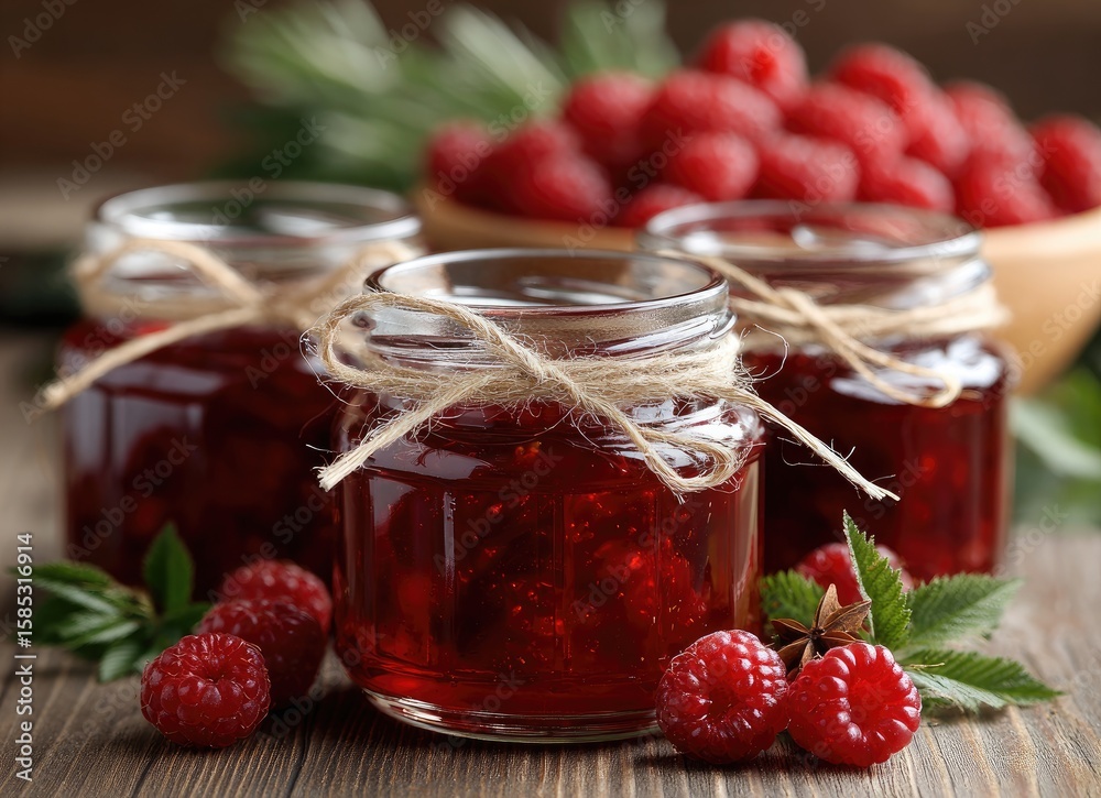 custom made wallpaper toronto digitalHomemade raspberry jam in refined glass jars filled with fresh berries and spices on a rustic wooden background