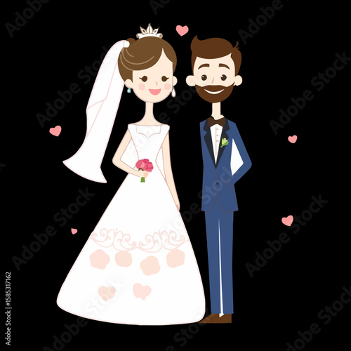 Cartoon Wedding Couple Vector Illustration – Bride and Groom Clipart