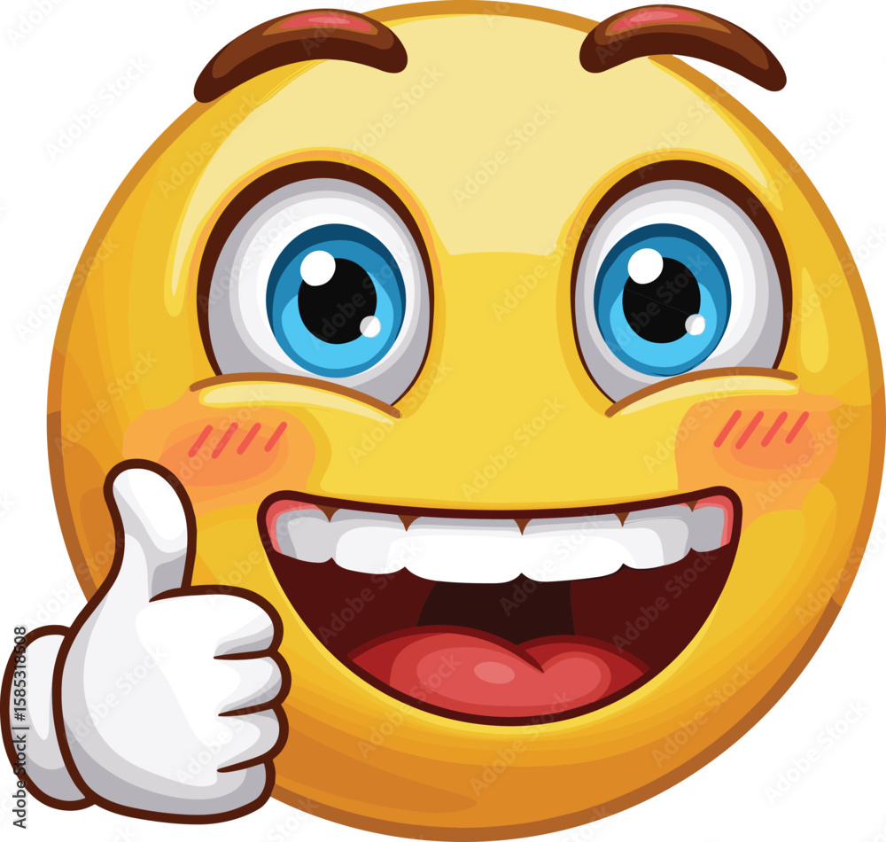 Fototapeta premium hHappy Thumbs Up Emoji Emoticon with Big Smile and Cheeks, Expressing Approval, Success, Agreement, or Positivity, Isolated on White Background for Communication and Reactions.