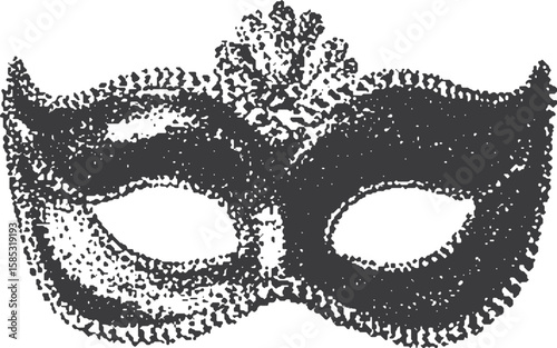 Venetian mask vector illustration with detailed decorative elements. Classic carnival symbol in vintage monochrome style.