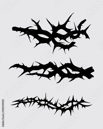 Thorn pointed brunch stick brutalism element bundle set vector streetwear clothing design editable