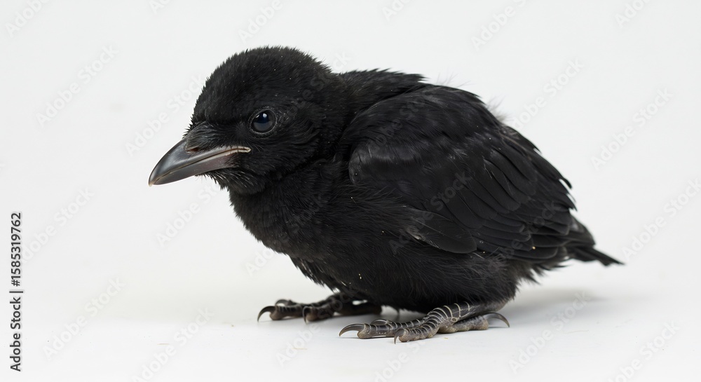 Obraz premium 小さな黒い雛鳥 柔らかな光浴びて 静かに佇む. AI Generated