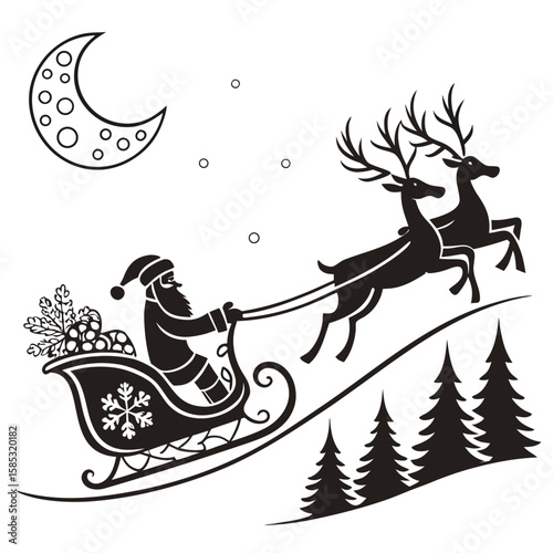 Santa and deer running vector icon 