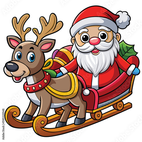 Santa and deer running vector icon 