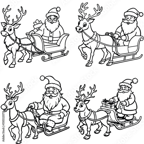 Santa and deer running vector icon 