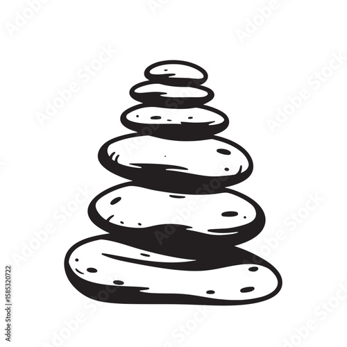 Simple black and white illustration of stacked zen stones signifying balance relaxation and harmony suitable for mindfulness