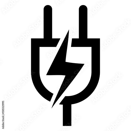Icono enchufe eléctrico con cable con líneas y rayo o relámpago