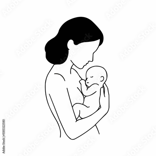 Mother holding baby tenderly in a loving embrace  