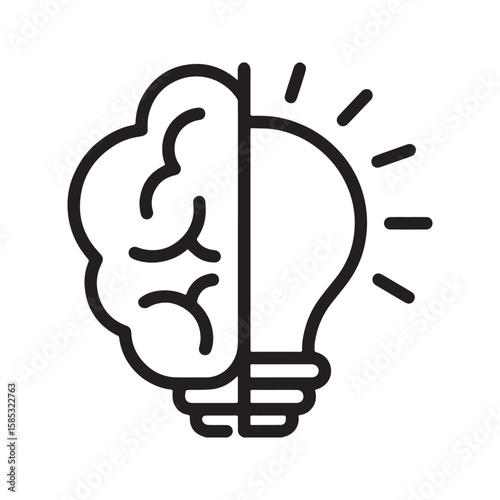 Creative idea and innovation icon with a brain and lightbulb combined, symbolizing brainstorming, intelligence, and problem-solving.