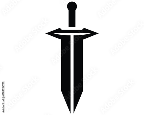 A bold black sword stands isolated on white background, ready for battle Ai Generated