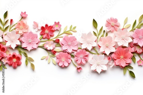 Japanese flowers border pattern petal plant.