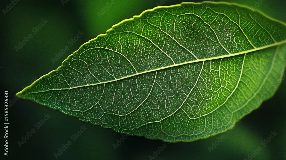 Close-up of a vibrant green leaf's intricate vein structure. Close-up of a vibrant green leaf's intricate vein structure.