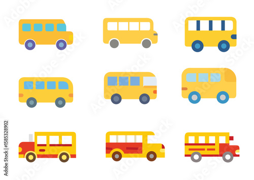 Front bus back to school Vector, Front bus back to school Icon Set