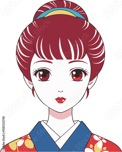 Minimal Flat Design Anime Girl Face Illustration
