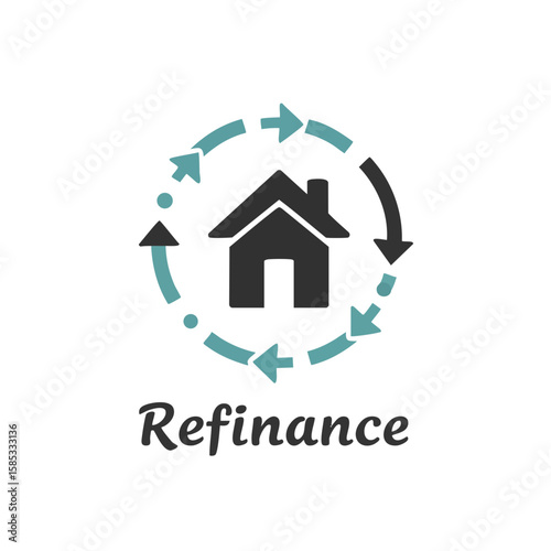 House with Arrows and ‘Refinance’ Label Flat Style Icon