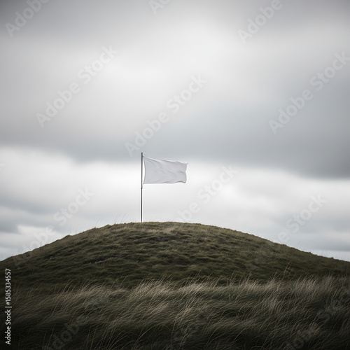 Ai generative,white flag on the hill