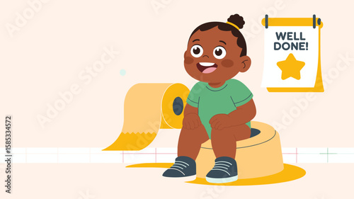 happy toddler sitting on a potty vector illustration