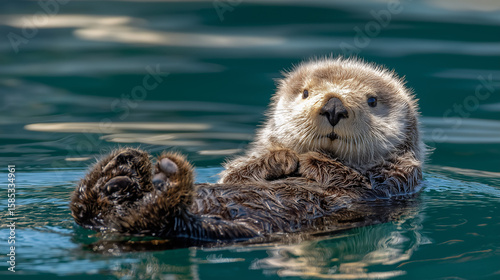 Playful Sea Otter Floating on Back