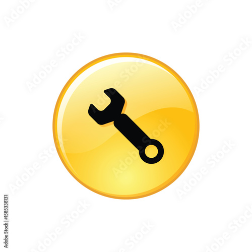 Setting Icon, A sleek, stylized wrench symbol set against a vibrant yellow button. This versatile icon is perfect for projects related to fixing, settings, and technical tasks.