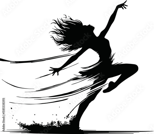 Silhouette of dancer in motion isolated vector style on white background
