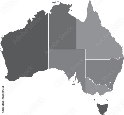 Detailed vector outlines of Australia, isolated on white, illustrate national geography