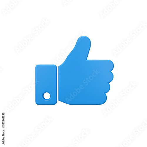 Rendered blue thumbs up graphic against a stark transparent background conveys approval and positive feedback.