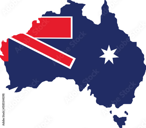 Map of Australia with its flag, a national geography illustration symbol