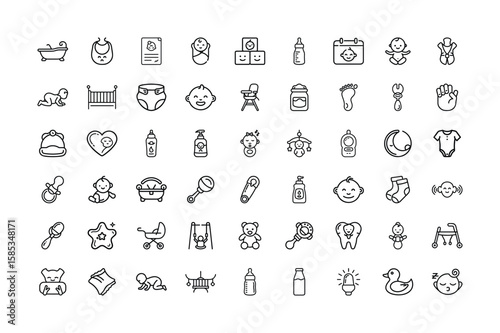 Baby Icons Set Outline Style Nursery and Newborn Elements