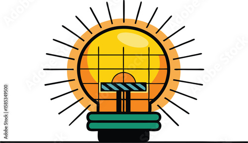 A collection of illustrations showcasing solar energy panels, often with prominent sun motifs and varying perspectives, emphasizing renewable energy and sustainable technology