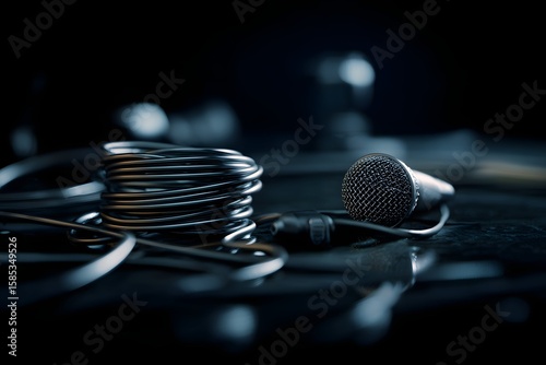 Hidden microphone evokes suspense, secrecy, and the piercing fear of unseen observation.