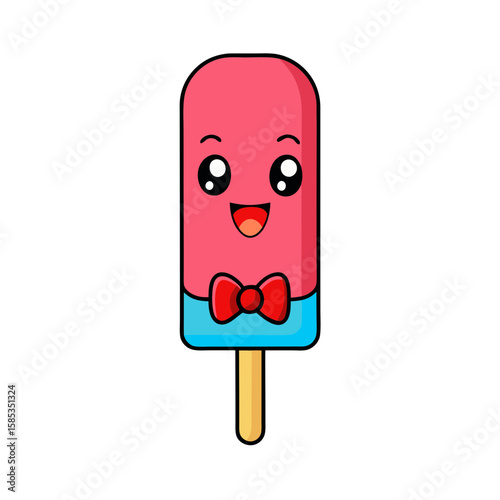 Cute Kawaii Popsicle with Blushing Cheeks and Bowtie