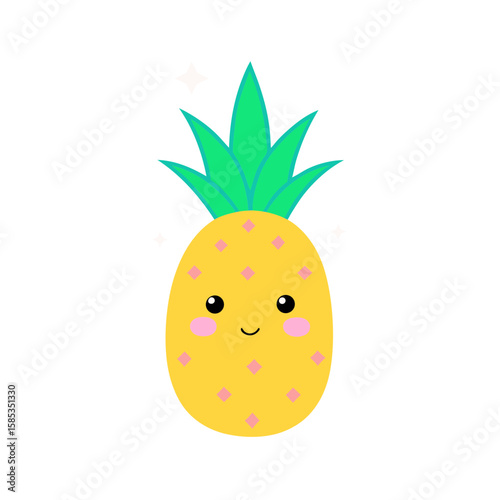 Cute Kawaii Pineapple with Winking Face and Star