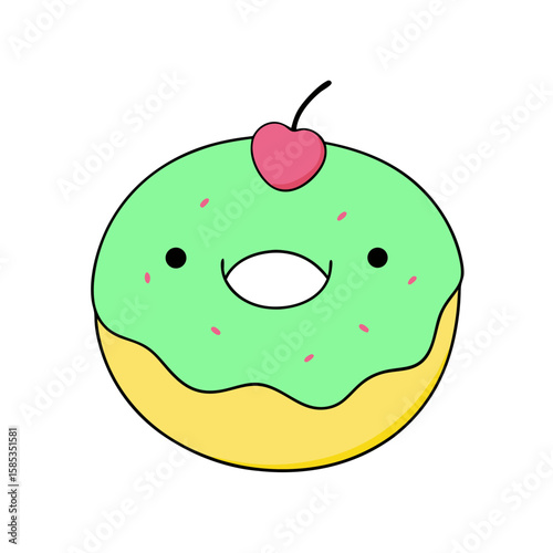 Cute Kawaii Donut with Blushing Cheeks and Cherry