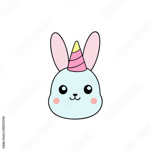 Cute Kawaii Bunny with Winking Face and Party Hat