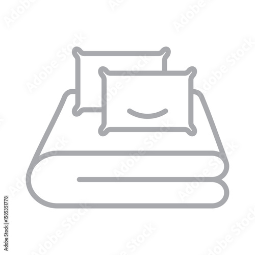 Bed linen linear icon isolated on transparent background. Simple bed linen icon with pillows and bed sheet. Feel like home icon. Hotel icon. Editable stroke. Pixel perfect.