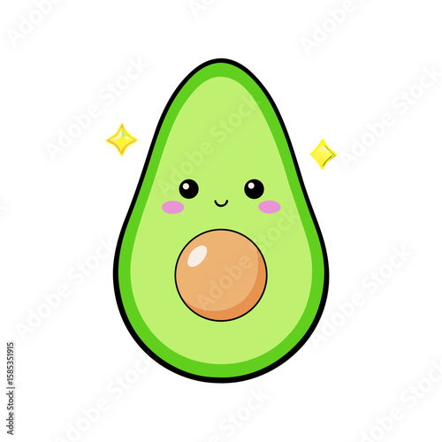 Cute Kawaii Avocado with Blushing Cheeks and Star