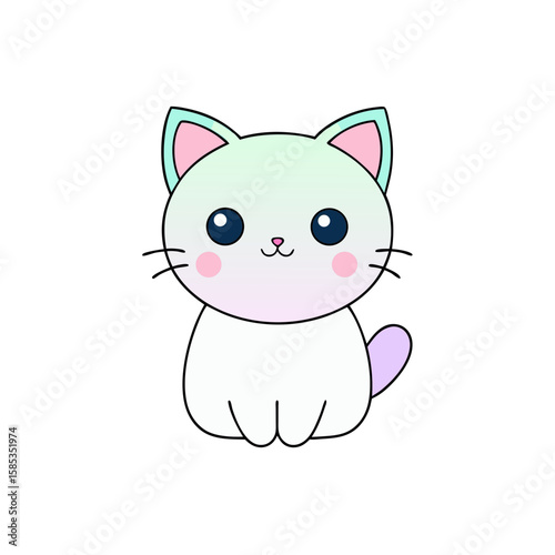 Cute Kawaii Kitten with Blushing Cheeks and Heart