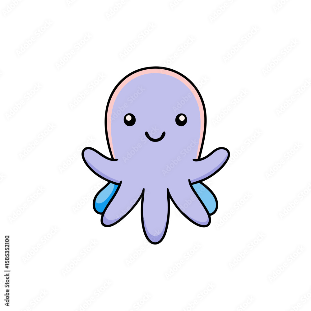 Cute Kawaii Octopus with Joyful Face and Star Sparkle Cute Kawaii Octopus with Joyful Face and Star Sparkle