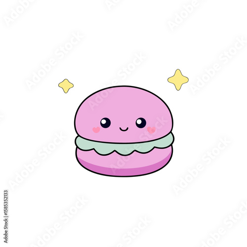 Cute Kawaii Macaron with Winking Face and Star Sparkle