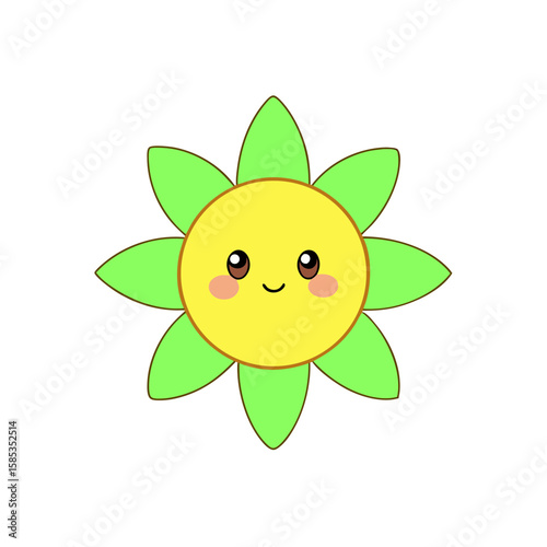 Cute Kawaii Sunflower with Winking Face and Star