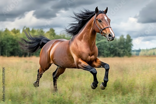 Running horse in a field nature photography outdoor environment dynamic action shot