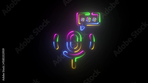 Glowing neon Podcast icon with speech bubble icon animation.Speech Bubble with Microphone line icon, Voice message icon and speech bubble communication icon animation .