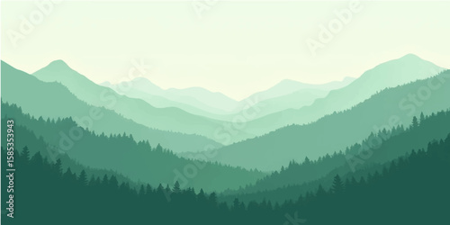 Peaceful twilight mountain layers with soft gradient tones under starry sky view