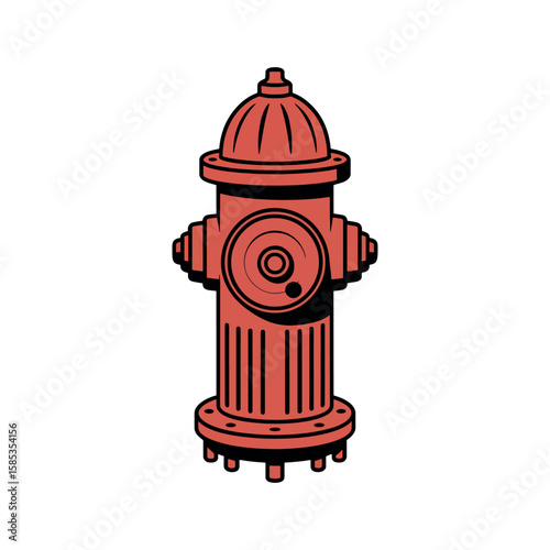 Red Fire Hydrant Vector Illustration, Emergency Urban Infrastructure Icon
