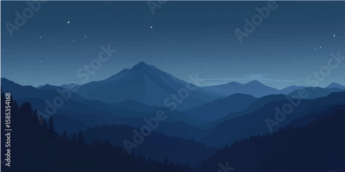 Starry twilight mountain landscape with layered blue hills minimal nature backdrop