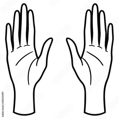 Two open hands raised upwards with fingers spread in a simple graphic silhouette style on a white background