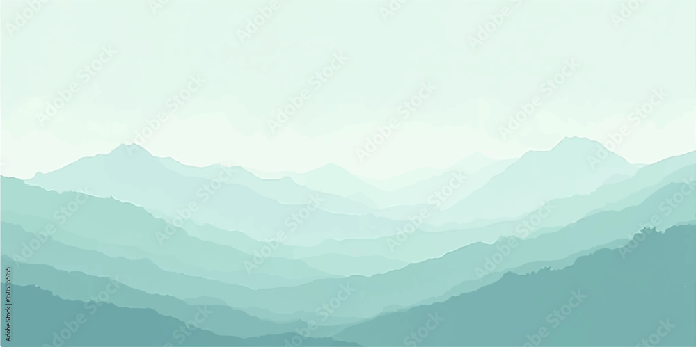 Serene Cyan Mountain Horizon in Misty Gradient Style with Minimal Nature Aesthetic